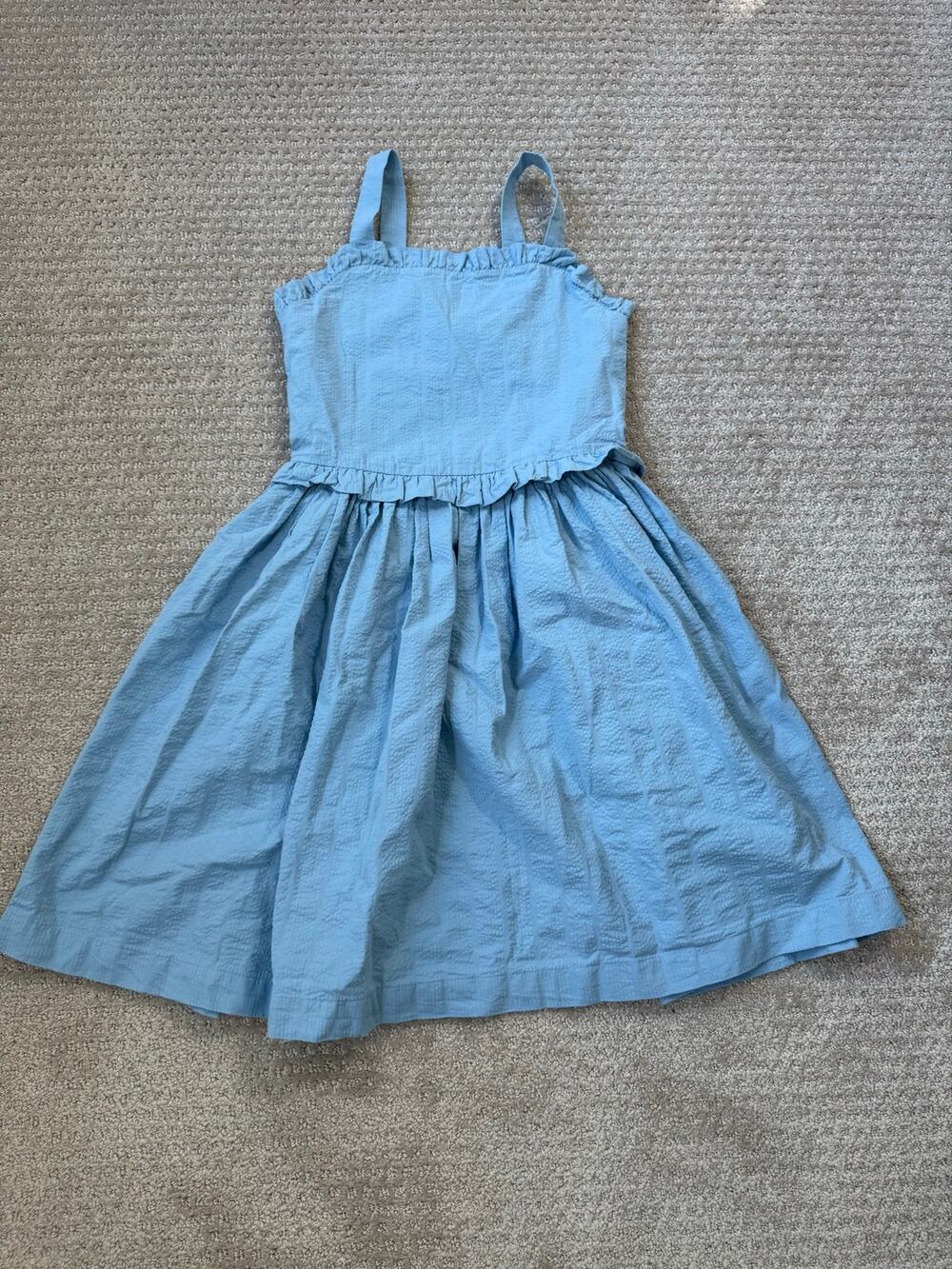 Hope & Henry Girl’s Sleeveless Ruffle Dress Blue Organic Cotton Size 12